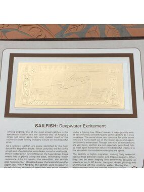 Gold Bank Notes Of Antigua And Barbuda 23 K Gold 30 Dollars Sailfish   Fishing